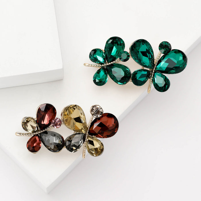 Pair of Crystal Butterflies Brooch in Green or Multicolor