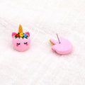 Pink Resin Cute Closed Eye Unicorn Face Stud Earrings view 3