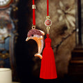 Jeweled Dolphin Car Hangers in Pink Red Blue and Purple with Red Tassels view 4
