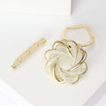 Gold Tone Interlaced Flower Brooch With Clear Crystals view 4