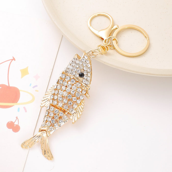 Articulated Rhinestone Fish Keychain Gold Clasp Five Colors