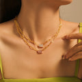 Gold Paperclip Chain Teardrop Rectangle Zircon Necklace view 4