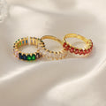 Gold Open Rings Multicolor Zircon Baguette and Oval Bands view 3
