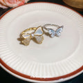 Gold Tone Zircon Mother Of Pearl Bow Open Ring Band view 2