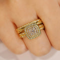 Gold Square Halo Multi-Band Ring Clear Pavé Stones view 3