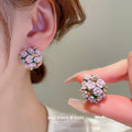 Ceramic Flower Cluster Stud Earrings in Purple and Blue view 4