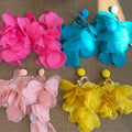 Layered Fabric Petal Earrings in Three Colors with Polished Metal Details view 2