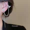 Butterfly Pearl Look Ear Cuffs with Fine Chain Tassels view 3