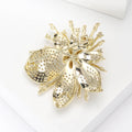 Gold Tone Pearl Center Orchid Brooch Pave Crystal Pin view 3