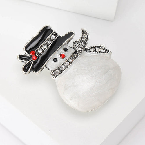 White Shell Look Snowman Brooch in a closer front view