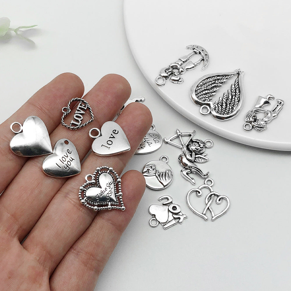 Vintage Zinc Alloy Angel Cupid Hollow Heart Charm Pendant for Necklace Bracelet DIY