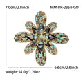 Full Crystal Flower Brooch Mint Green Gray Stones Eight Petals view 4