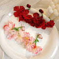 Pink and Red Fabric Flower Cluster Long Stud Earrings view 4