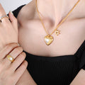 Gold Heart Glass Pendant Necklace Star Charm Double Layer view 4
