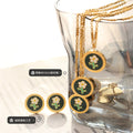 Gold Green Enamel Daisy Flower Stud Earrings And Pendant Necklace view 2