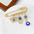 Rhinestone Safety Pin Brooch with Evil Eye Charm Cluster view 3