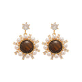 Brown Cabochon Crystal Flower Stud Earrings Statement Fashion Jewelry view 5