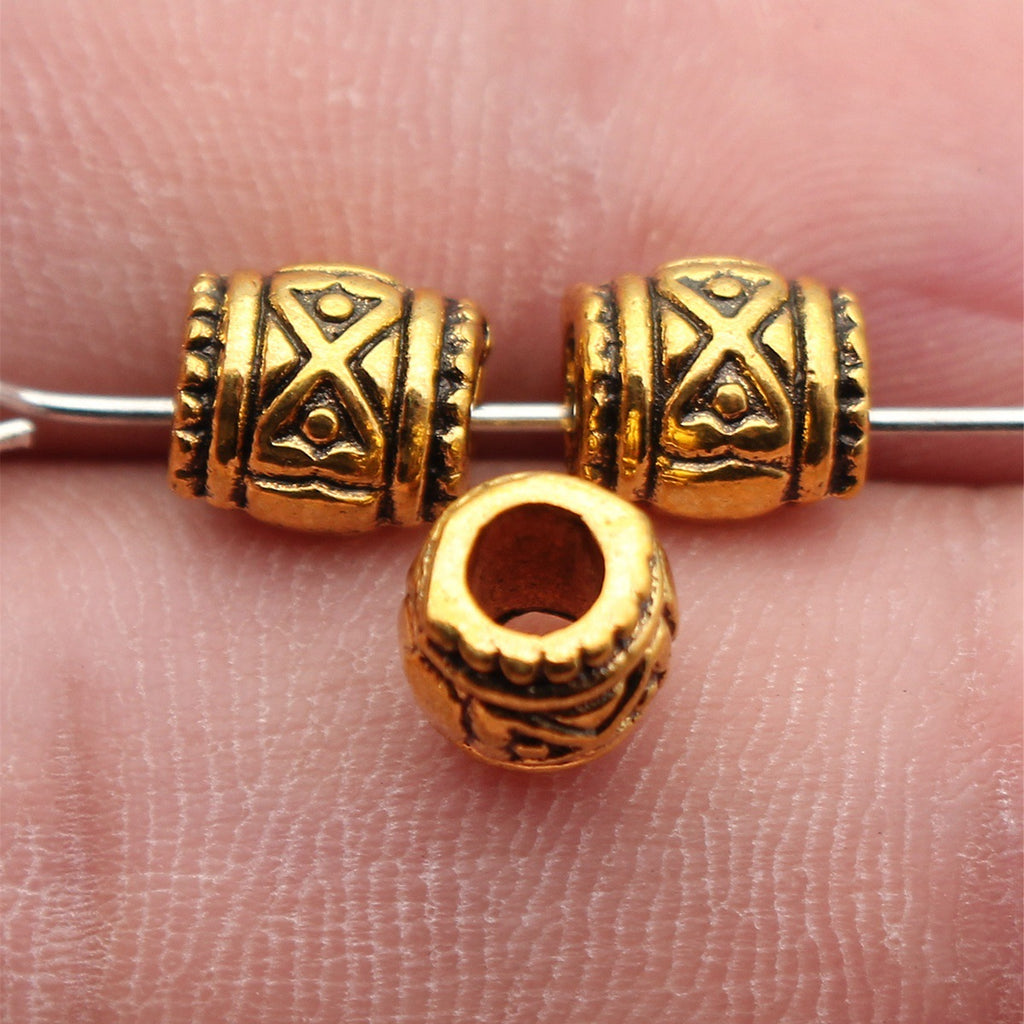 7.9x7.2x7mm 1g Antique Gold Zinc Alloy Carved Texture Tube Spacer Beads for Bracelet Jewelry Making