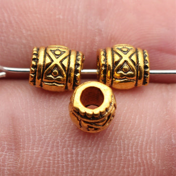Antique Gold Geometric Engraved Barrel Metal Spacer Bead
