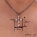 Silver Tone Marquise CZ Geometric Cross Pendant Necklace view 4