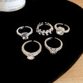 Gold Silver Zircon Open Adjustable Ring Five Piece Sets view 8