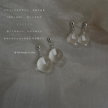 Silver Clear Hollow Glass Ball Drop Stud Earrings Pair