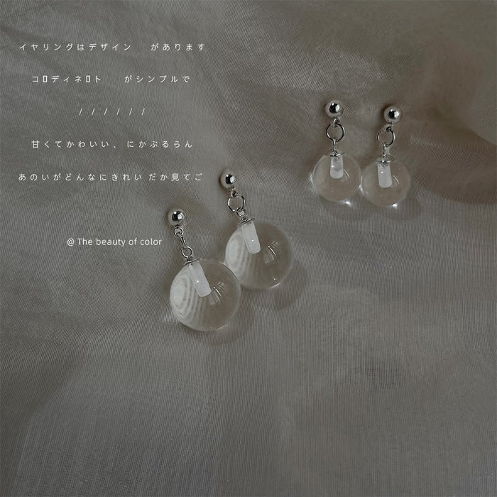 Silver Clear Hollow Glass Ball Drop Stud Earrings Pair