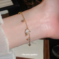 Gold Dolphin Charm Chain Bracelet Pearl Shell Crystal Accents view 3