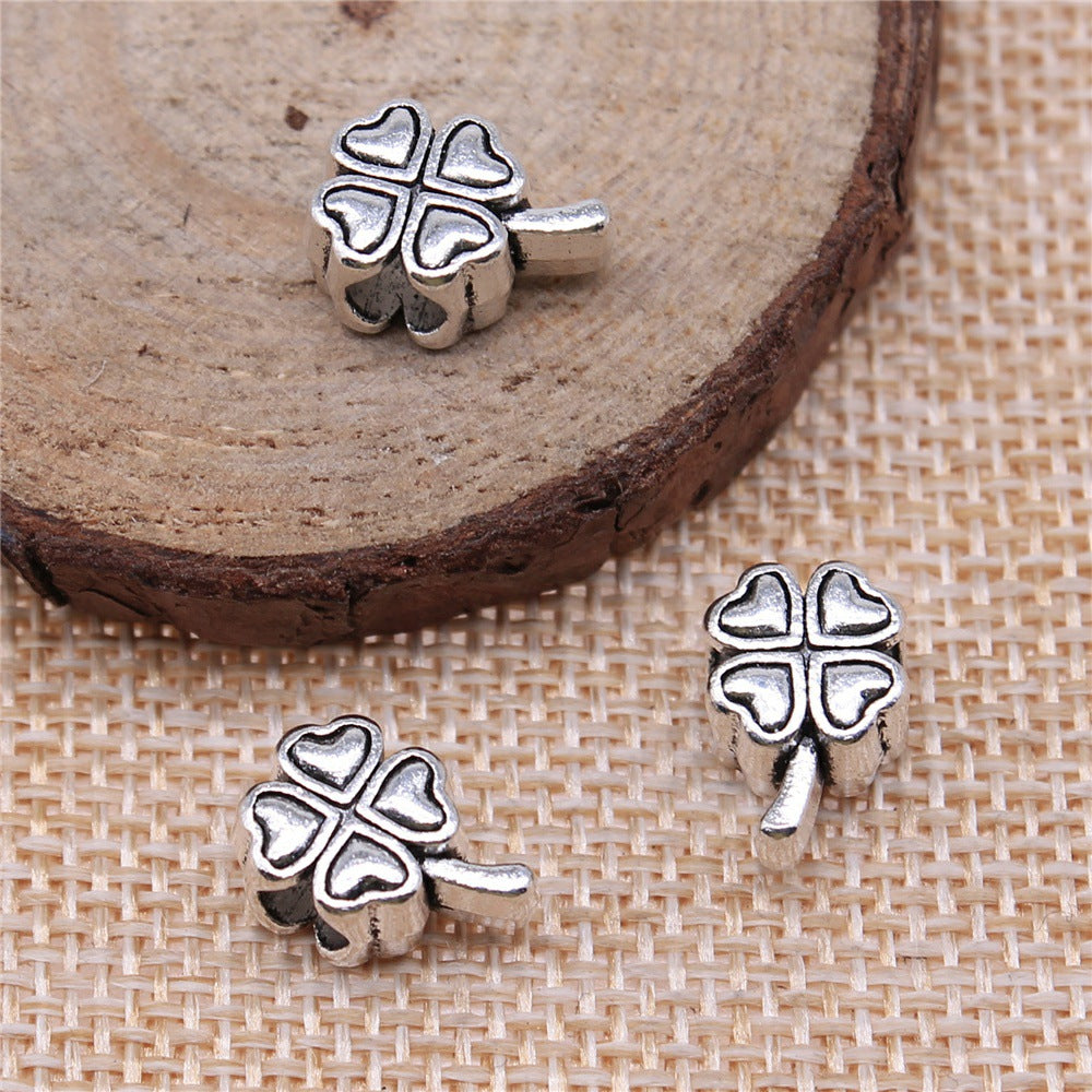 13x9mm 2.1g Antique Silver Zinc Alloy Four Leaf Clover Large Hole Beads for DIY Bracelet Making