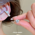 Asymmetric Pearl and Crystal Ear Cuff with Polished Metal Tone Details view 1