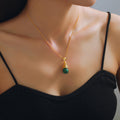 Gold Malachite Teardrop Badminton Shuttlecock Pendant Necklace view 3