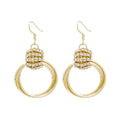 Gold Layered Circle Hoop Drop Earrings Rhinestone Cluster view 5
