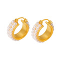 Gold Copper Triple Plastic Bead Row Hoop Earrings Huggie view 5