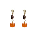 Brown Oval Bead and Orange Cube Long Dangle Earrings view 5