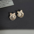 Gold Pave Scallop Shell Bow Crystal Stud Clip Earrings view 1