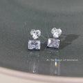 Silver Clear CZ Heart Rectangle Geometric Stud Earrings view 1