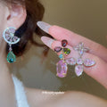 Colorful Crystal Floral Drop Earrings with Reflective Details view 2