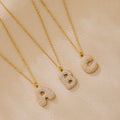 Puffy Zircon Letter Pendant Necklace Gold And Steel Tone view 4
