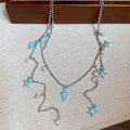 Silver Multi Layer Starfish Conch Pearl Charm Necklace view 1