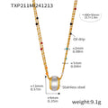 Two-Tone Brushed Barrel Pendant Seed Bead Layer Necklace view 6