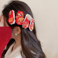 Red Embroidered Blessing Duckbill Hair Clips Five Motifs view 2