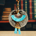 Folding Fan Rabbit Fur Pom Keychains in Ten Pictured Color Combinations view 12