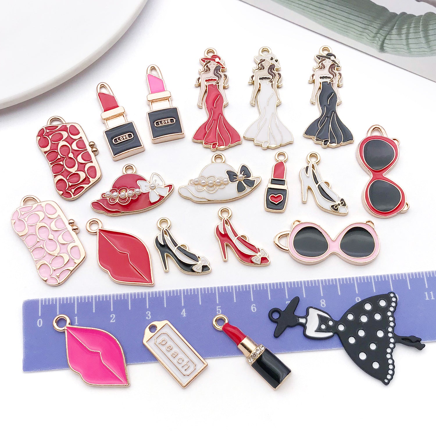 Zinc Alloy Enamel Lipstick High Heel Charm Pendant for Necklace Bracelet Earring Making