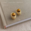 Gold Textured Tiger Eye Cabochon Dome Stud Earrings view 3