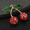 Rhinestone Cherry Charm Pendant Enamel Leaves Five Colors Two Sizes view 2