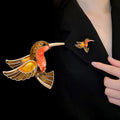 Red Gold Tone Bird Sculpted Crystal Enamel Metal Brooch Pin view 4