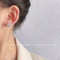 Silver Tone Clear Oval Stone Double Halo Stud Earrings view 3