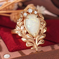 Champagne Gold Leaf Wreath Teardrop Faux Opal Ring view 2