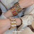 Oval Enamel Stretch Bracelets With Greek Key Motif view 1