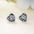 Gray Marbled Heart Stud Earrings in Silver Tone Polished Metal Jewelry view 3